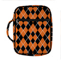 Orange And Black Halloween Argyle Print Front Pocket Bible Bag