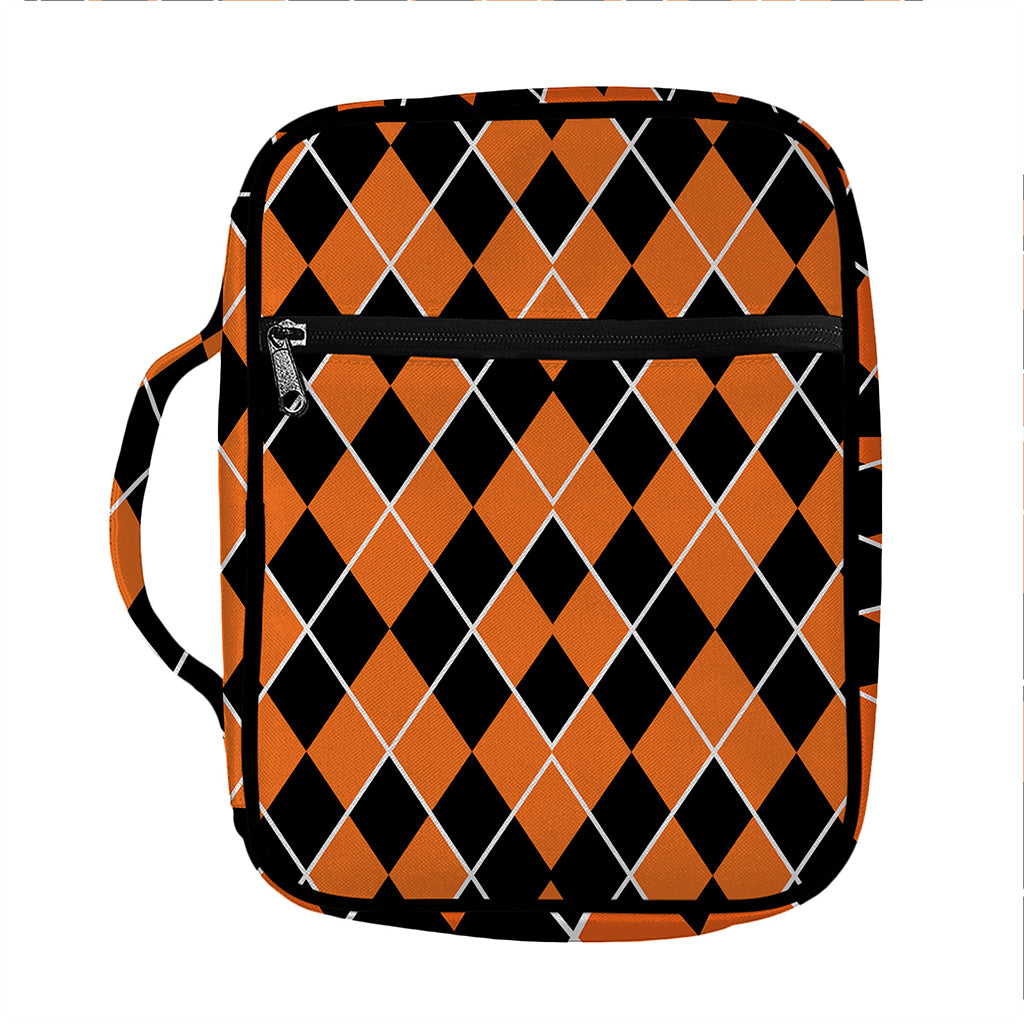 Orange And Black Halloween Argyle Print Front Pocket Bible Bag