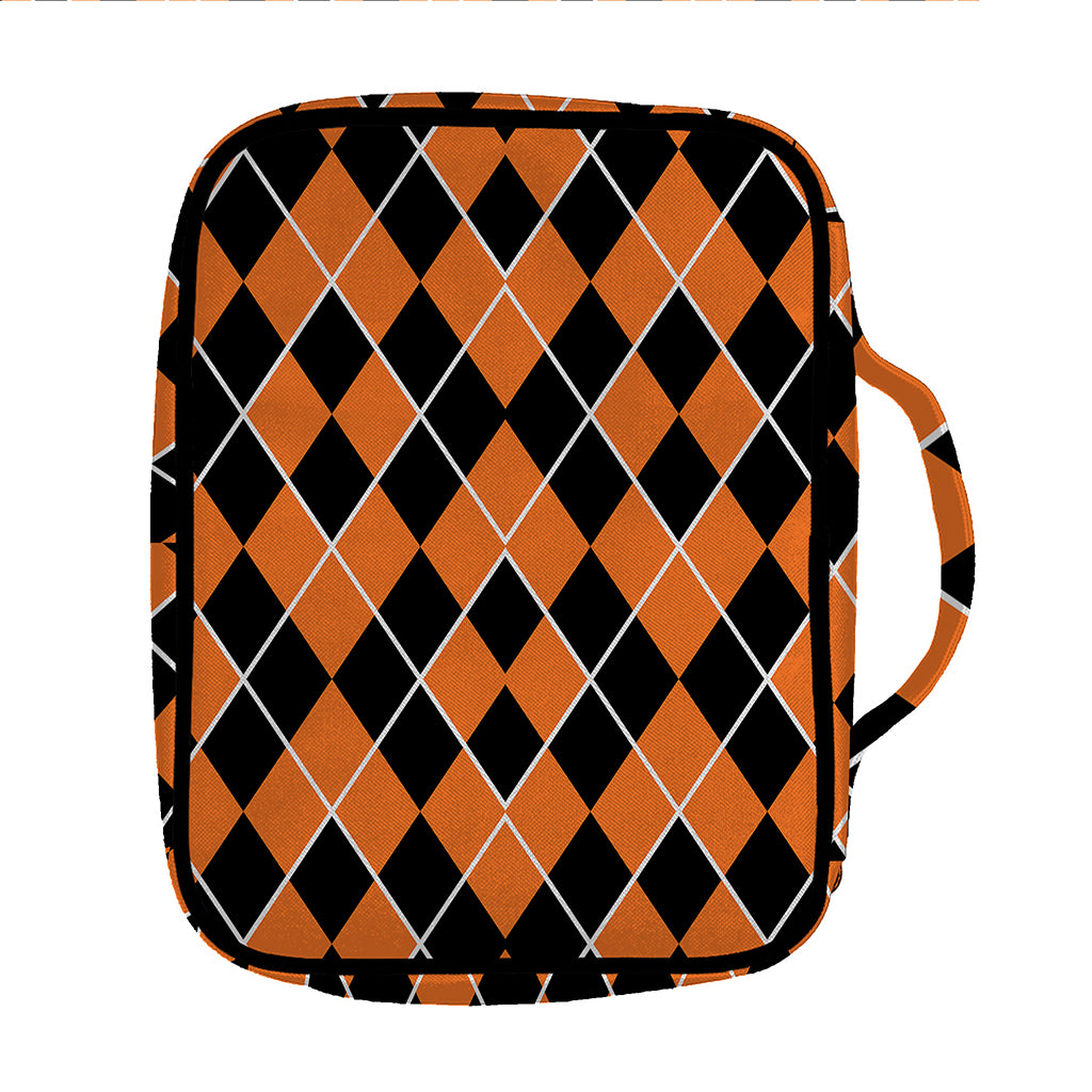Orange And Black Halloween Argyle Print Front Pocket Bible Bag