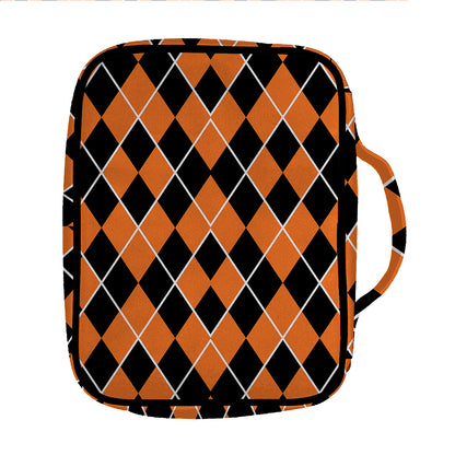 Orange And Black Halloween Argyle Print Front Pocket Bible Bag