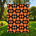 Orange And Black Halloween Argyle Print Garden Flag