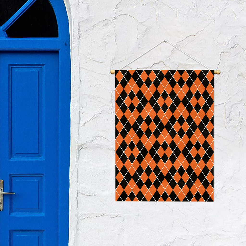 Orange And Black Halloween Argyle Print Garden Flag