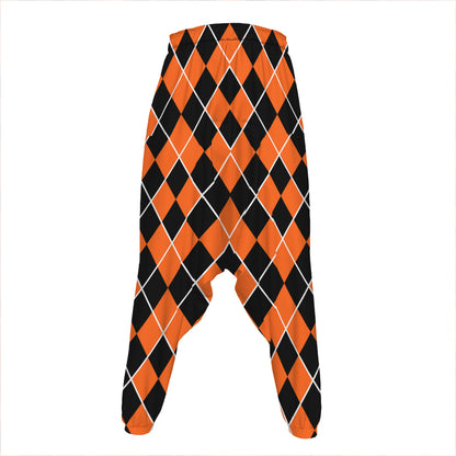 Orange And Black Halloween Argyle Print Hammer Pants