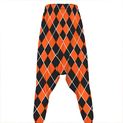 Orange And Black Halloween Argyle Print Hammer Pants