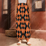Orange And Black Halloween Argyle Print Harem Pants