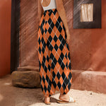 Orange And Black Halloween Argyle Print Harem Pants