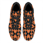 Orange And Black Halloween Argyle Print High Top Leather Sneakers