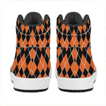 Orange And Black Halloween Argyle Print High Top Leather Sneakers