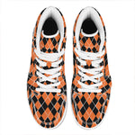 Orange And Black Halloween Argyle Print High Top Leather Sneakers
