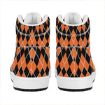 Orange And Black Halloween Argyle Print High Top Leather Sneakers