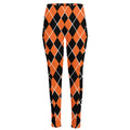 Orange And Black Halloween Argyle Print High-Waisted Pocket Leggings