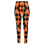 Orange And Black Halloween Argyle Print High-Waisted Pocket Leggings