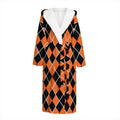 Orange And Black Halloween Argyle Print Hooded Bathrobe