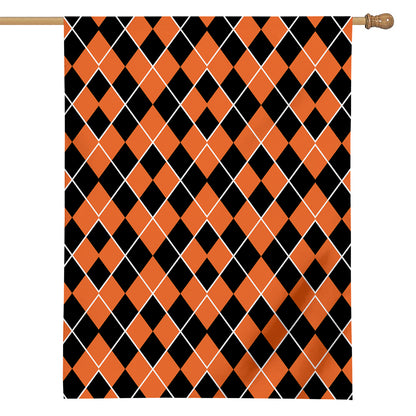 Orange And Black Halloween Argyle Print House Flag