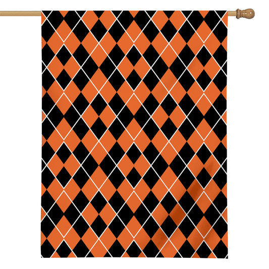 Orange And Black Halloween Argyle Print House Flag