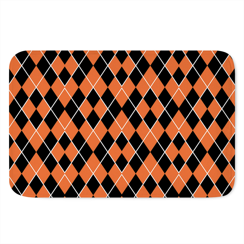 Orange And Black Halloween Argyle Print Indoor Door Mat