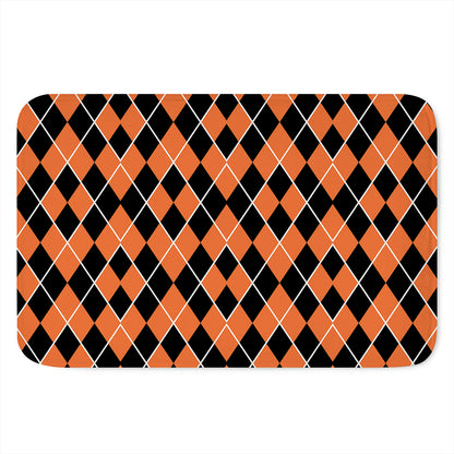 Orange And Black Halloween Argyle Print Indoor Door Mat