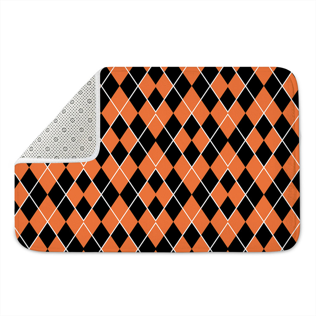 Orange And Black Halloween Argyle Print Indoor Door Mat