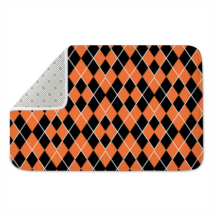 Orange And Black Halloween Argyle Print Indoor Door Mat