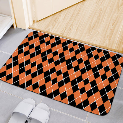 Orange And Black Halloween Argyle Print Indoor Door Mat