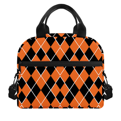 Orange And Black Halloween Argyle Print Insulated Lunch Bag