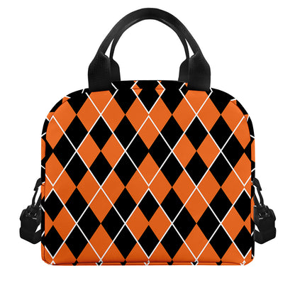 Orange And Black Halloween Argyle Print Insulated Lunch Bag