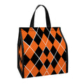 Orange And Black Halloween Argyle Print Insulated Lunch Tote