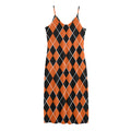 Orange And Black Halloween Argyle Print Jersey Midi Cami Dress