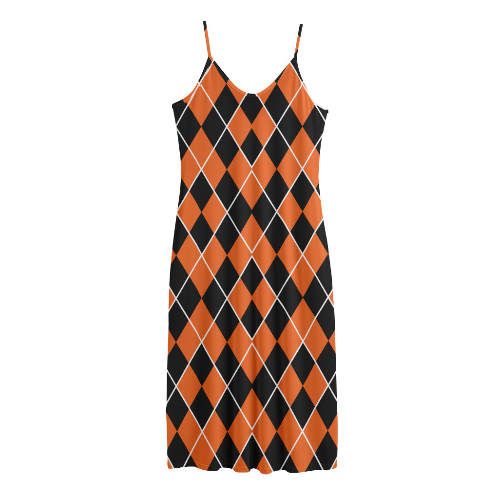 Orange And Black Halloween Argyle Print Jersey Midi Cami Dress