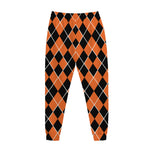 Orange And Black Halloween Argyle Print Jogger Pants