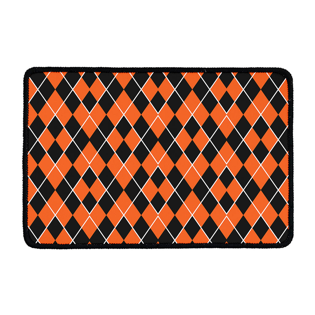 Orange And Black Halloween Argyle Print Kitchen Mat