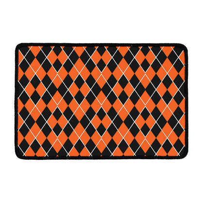Orange And Black Halloween Argyle Print Kitchen Mat
