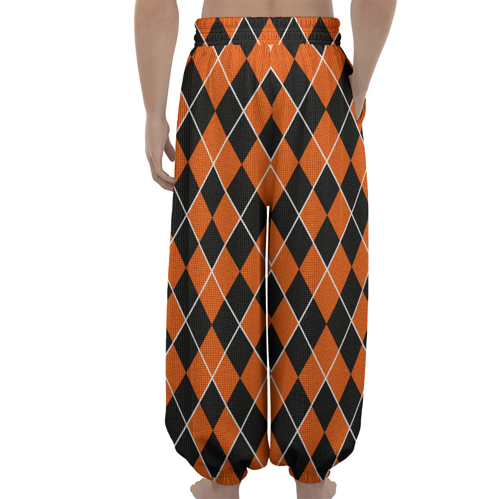 Orange And Black Halloween Argyle Print Lantern Pants