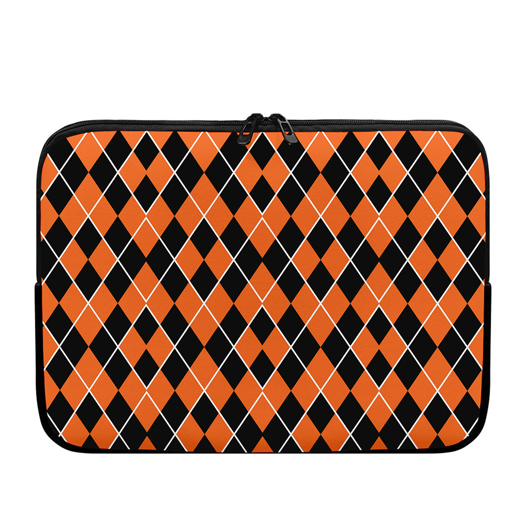 Orange And Black Halloween Argyle Print Laptop Sleeve