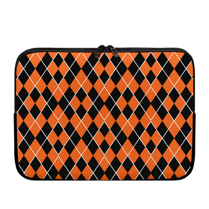 Orange And Black Halloween Argyle Print Laptop Sleeve