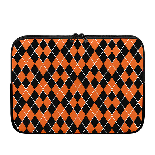 Orange And Black Halloween Argyle Print Laptop Sleeve