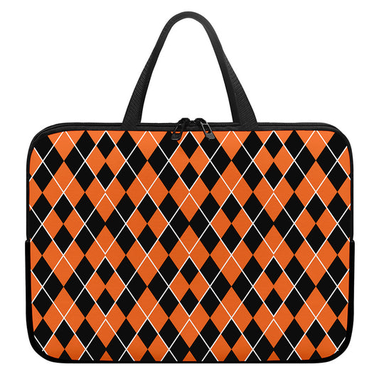 Orange And Black Halloween Argyle Print Laptop Sleeve With Handle