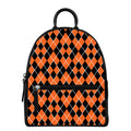 Orange And Black Halloween Argyle Print Leather Backpack
