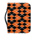 Orange And Black Halloween Argyle Print Leather Bible Cover