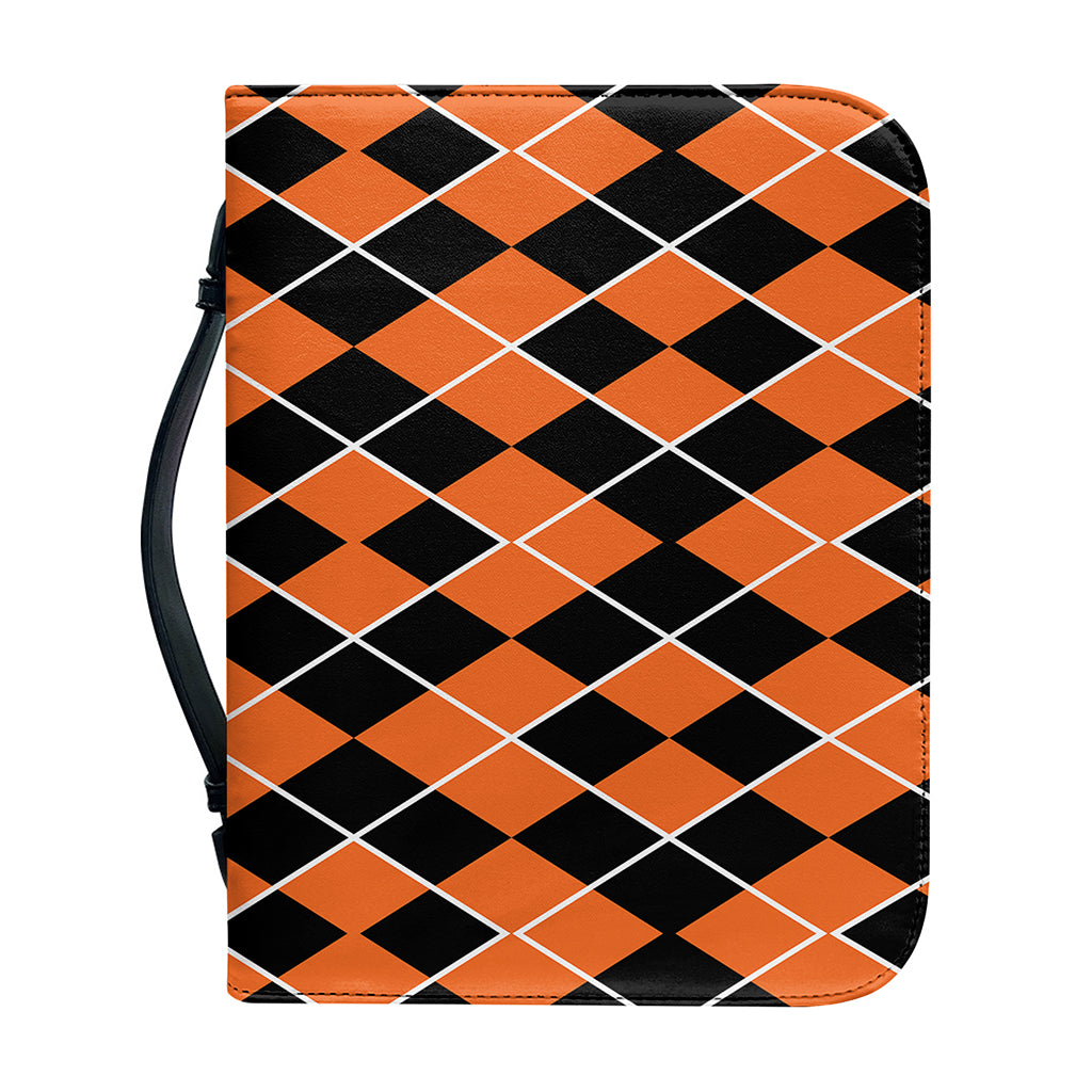 Orange And Black Halloween Argyle Print Leather Bible Cover