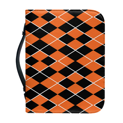 Orange And Black Halloween Argyle Print Leather Bible Cover