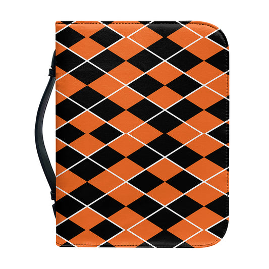 Orange And Black Halloween Argyle Print Leather Bible Cover