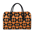 Orange And Black Halloween Argyle Print Leather Duffel Bag