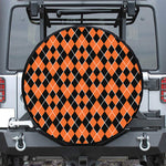 Orange And Black Halloween Argyle Print Leather Spare Tire Cover