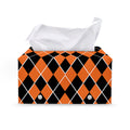 Orange And Black Halloween Argyle Print Leather Tissue Box Cover