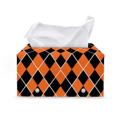 Orange And Black Halloween Argyle Print Leather Tissue Box Cover
