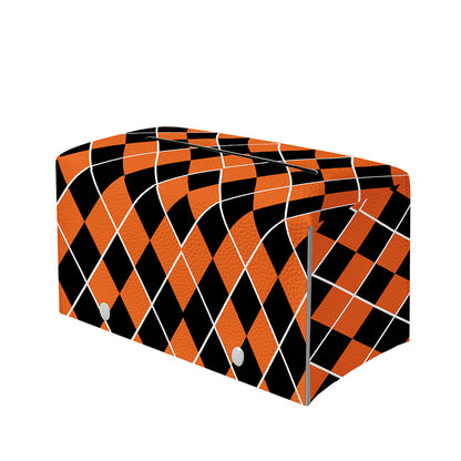 Orange And Black Halloween Argyle Print Leather Tissue Box Cover