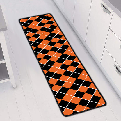 Orange And Black Halloween Argyle Print Long Kitchen Mat