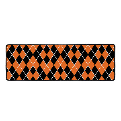 Orange And Black Halloween Argyle Print Long Kitchen Mat