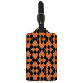 Orange And Black Halloween Argyle Print Luggage Tag